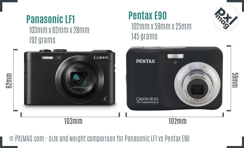 Panasonic LF1 vs Pentax E90 size comparison
