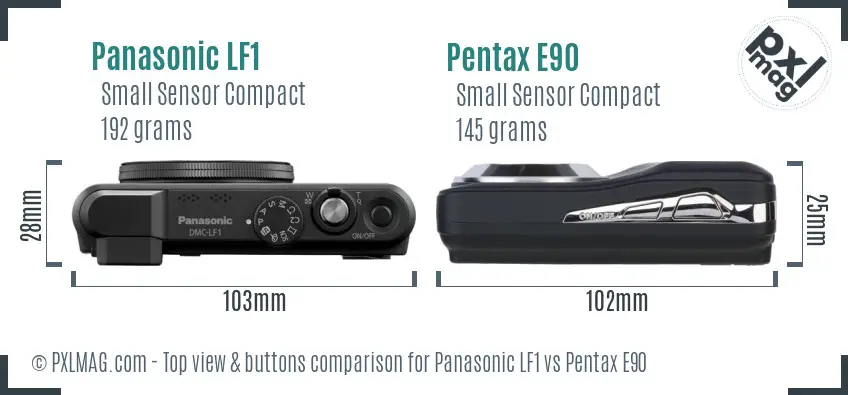 Panasonic LF1 vs Pentax E90 top view buttons comparison