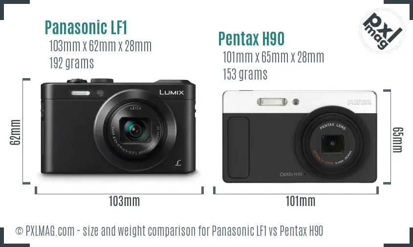 Panasonic LF1 vs Pentax H90 size comparison