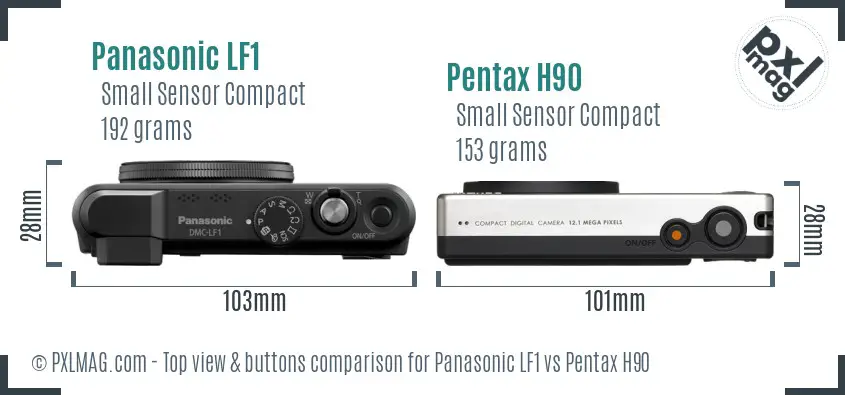Panasonic LF1 vs Pentax H90 top view buttons comparison