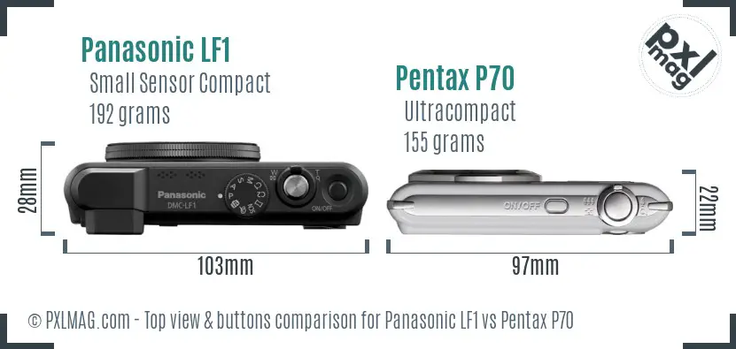 Panasonic LF1 vs Pentax P70 top view buttons comparison