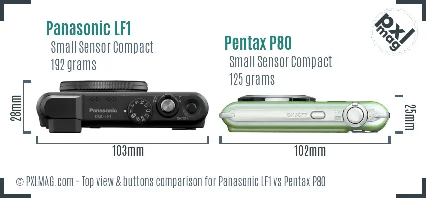 Panasonic LF1 vs Pentax P80 top view buttons comparison