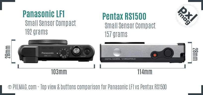 Panasonic LF1 vs Pentax RS1500 top view buttons comparison