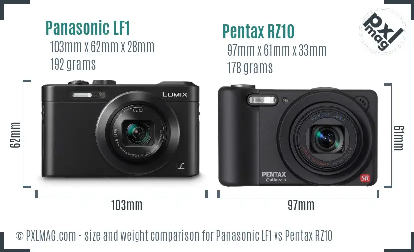 Panasonic LF1 vs Pentax RZ10 size comparison