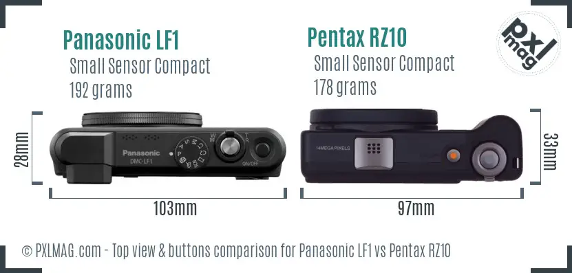 Panasonic LF1 vs Pentax RZ10 top view buttons comparison