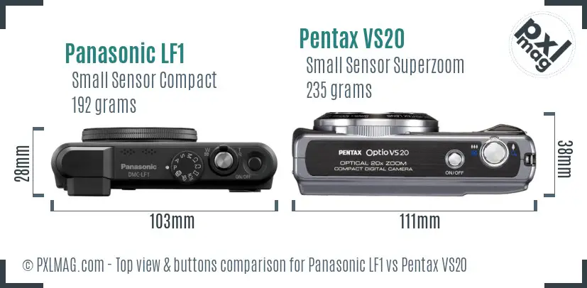 Panasonic LF1 vs Pentax VS20 top view buttons comparison