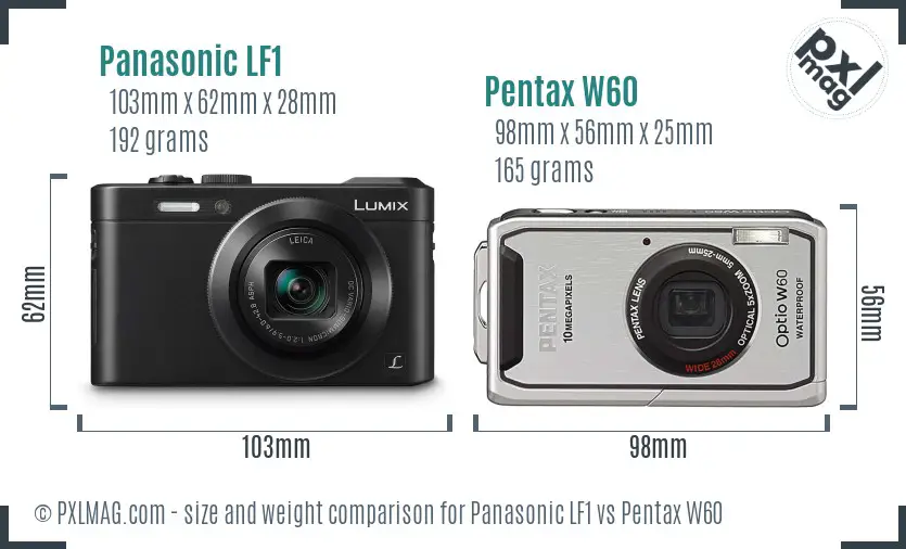 Panasonic LF1 vs Pentax W60 size comparison