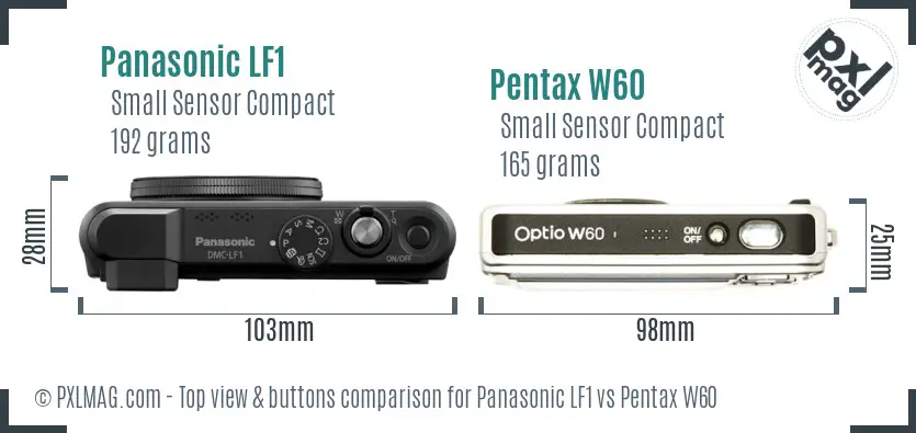 Panasonic LF1 vs Pentax W60 top view buttons comparison