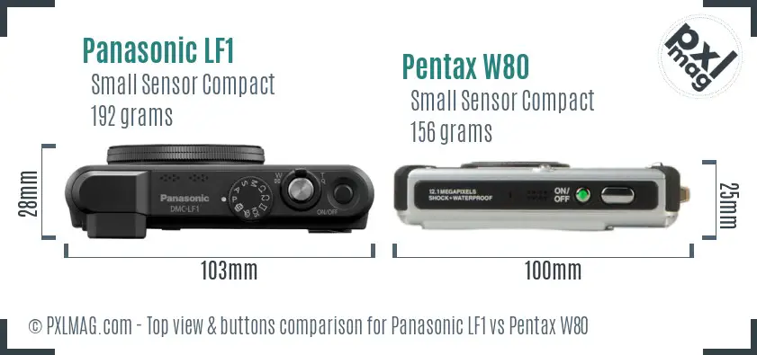 Panasonic LF1 vs Pentax W80 top view buttons comparison