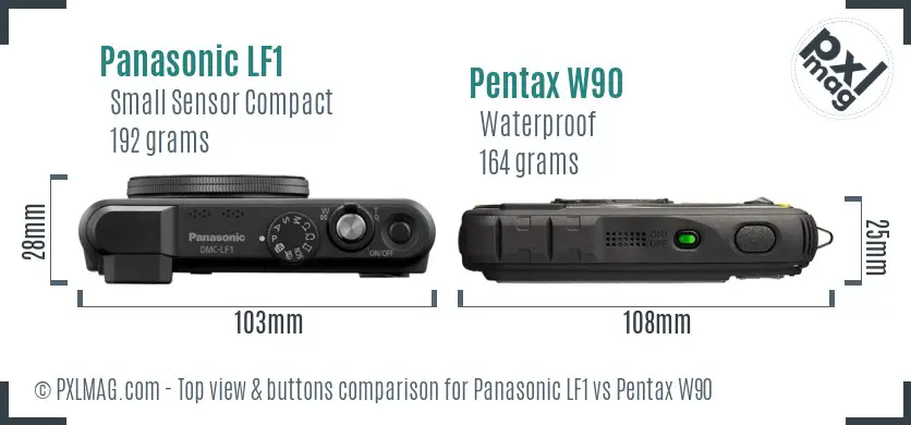 Panasonic LF1 vs Pentax W90 top view buttons comparison
