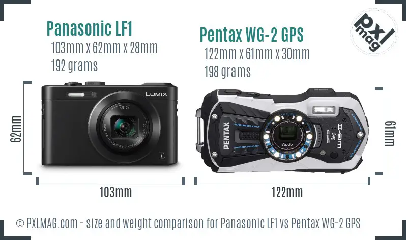 Panasonic LF1 vs Pentax WG-2 GPS size comparison