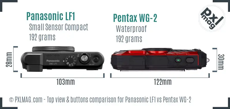Panasonic LF1 vs Pentax WG-2 top view buttons comparison