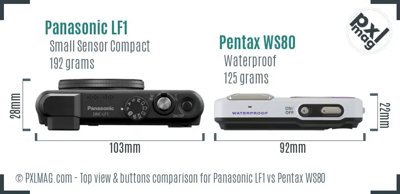 Panasonic LF1 vs Pentax WS80 top view buttons comparison