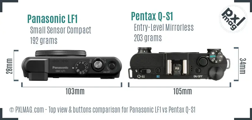 Panasonic LF1 vs Pentax Q-S1 top view buttons comparison