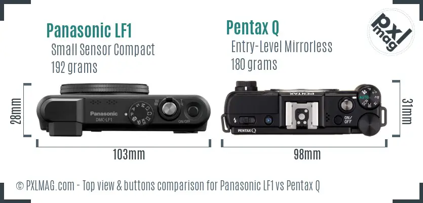 Panasonic LF1 vs Pentax Q top view buttons comparison