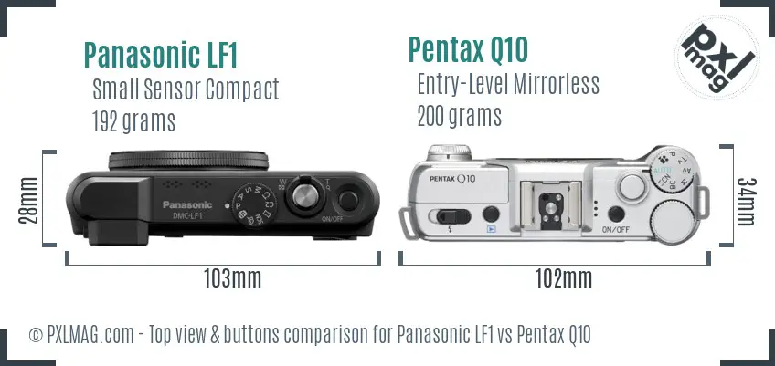 Panasonic LF1 vs Pentax Q10 top view buttons comparison