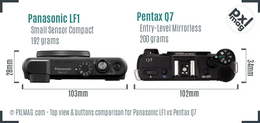 Panasonic LF1 vs Pentax Q7 top view buttons comparison