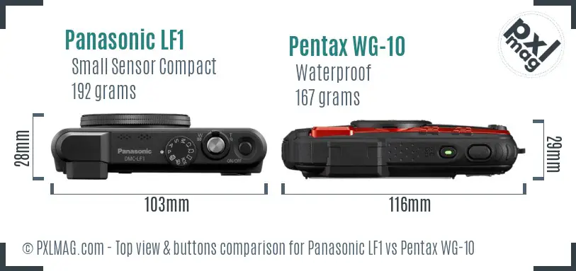 Panasonic LF1 vs Pentax WG-10 top view buttons comparison Panasonic LF1 vs Pentax WG-10 top view buttons comparison
