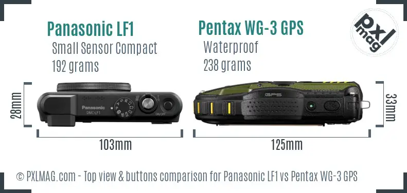Panasonic LF1 vs Pentax WG-3 GPS top view buttons comparison Panasonic LF1 vs Pentax WG-3 GPS top view buttons comparison