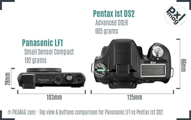 Panasonic LF1 vs Pentax ist DS2 top view buttons comparison
