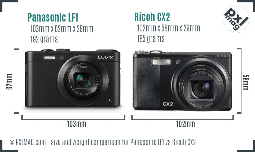 Panasonic LF1 vs Ricoh CX2 size comparison