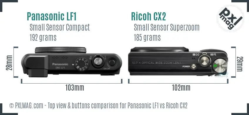 Panasonic LF1 vs Ricoh CX2 top view buttons comparison