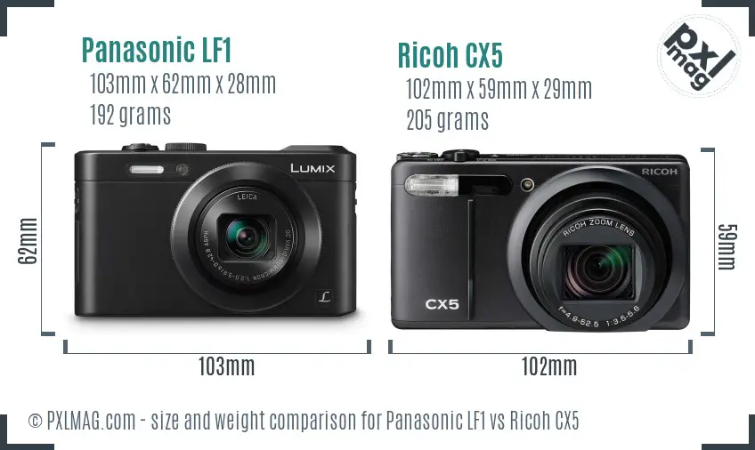 Panasonic LF1 vs Ricoh CX5 size comparison Panasonic LF1 vs Ricoh CX5 size comparison