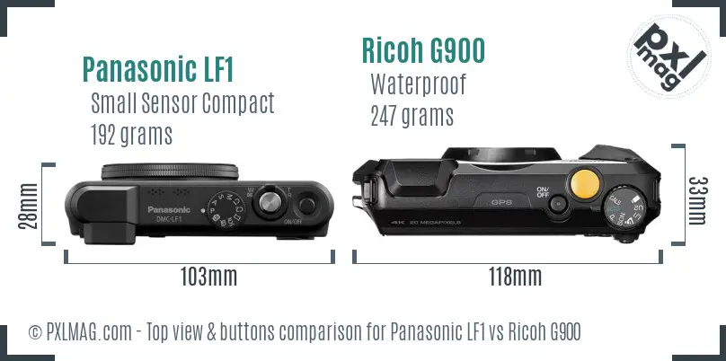 Panasonic LF1 vs Ricoh G900 top view buttons comparison Panasonic LF1 vs Ricoh G900 top view buttons comparison