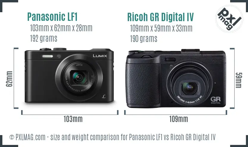 Panasonic LF1 vs Ricoh GR Digital IV size comparison