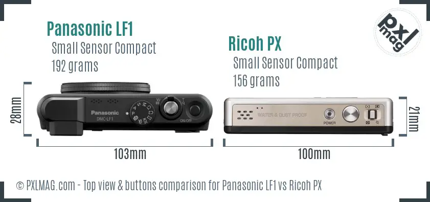 Panasonic LF1 vs Ricoh PX top view buttons comparison Panasonic LF1 vs Ricoh PX top view buttons comparison