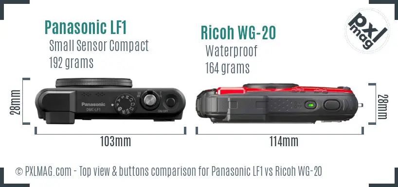 Panasonic LF1 vs Ricoh WG-20 top view buttons comparison Panasonic LF1 vs Ricoh WG-20 top view buttons comparison