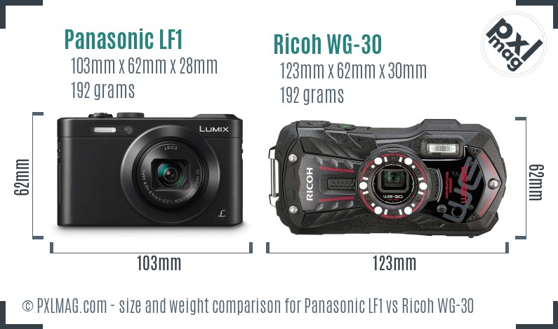Panasonic LF1 vs Ricoh WG-30 size comparison