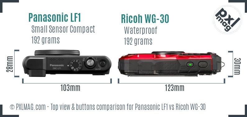 Panasonic LF1 vs Ricoh WG-30 top view buttons comparison