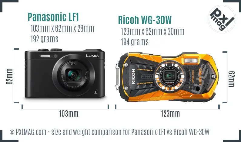 Panasonic LF1 vs Ricoh WG-30W size comparison