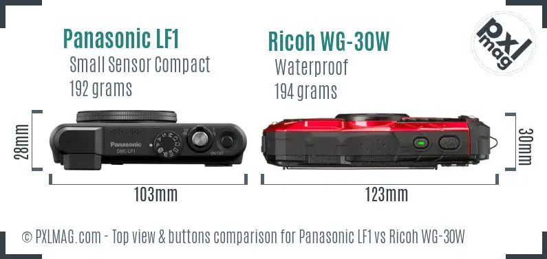 Panasonic LF1 vs Ricoh WG-30W top view buttons comparison