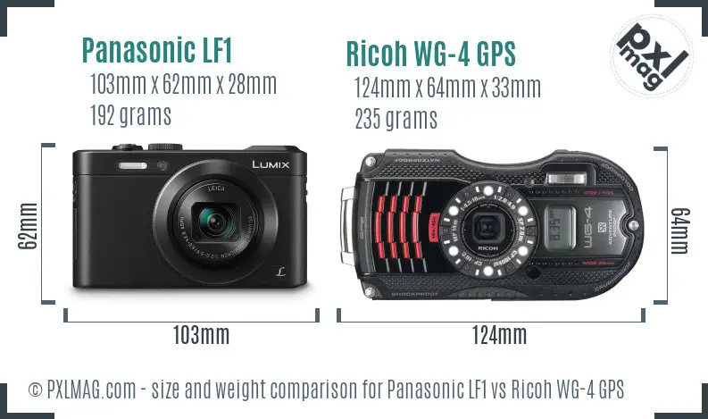 Panasonic LF1 vs Ricoh WG-4 GPS size comparison