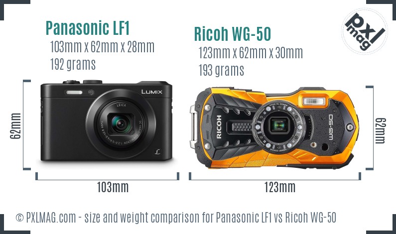 Panasonic LF1 vs Ricoh WG-50 size comparison