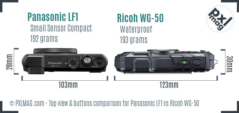 Panasonic LF1 vs Ricoh WG-50 top view buttons comparison