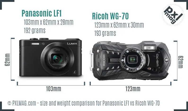 Panasonic LF1 vs Ricoh WG-70 size comparison
