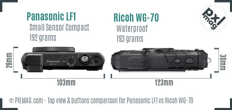 Panasonic LF1 vs Ricoh WG-70 top view buttons comparison