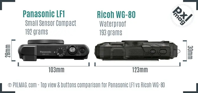 Panasonic LF1 vs Ricoh WG-80 top view buttons comparison Panasonic LF1 vs Ricoh WG-80 top view buttons comparison