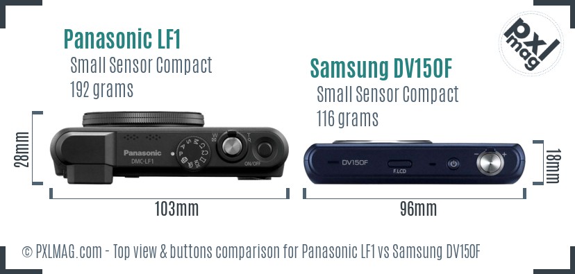 Panasonic LF1 vs Samsung DV150F top view buttons comparison
