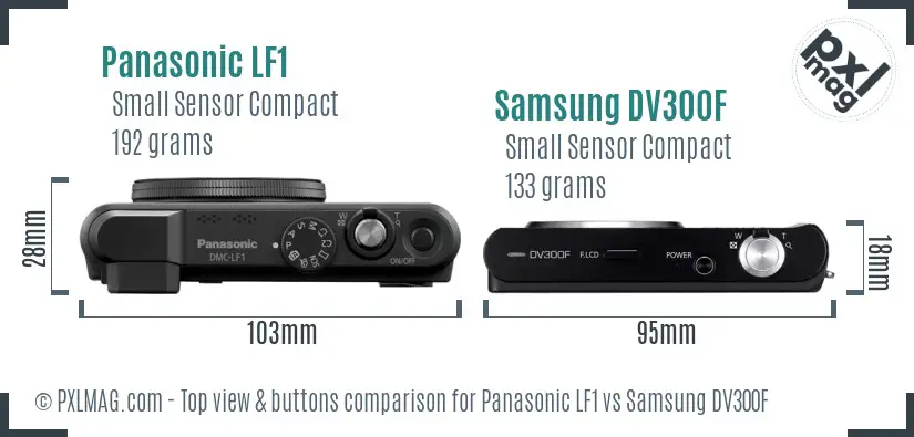 Panasonic LF1 vs Samsung DV300F top view buttons comparison