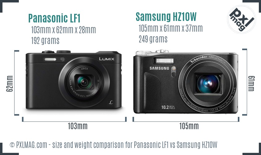 Panasonic LF1 vs Samsung HZ10W size comparison