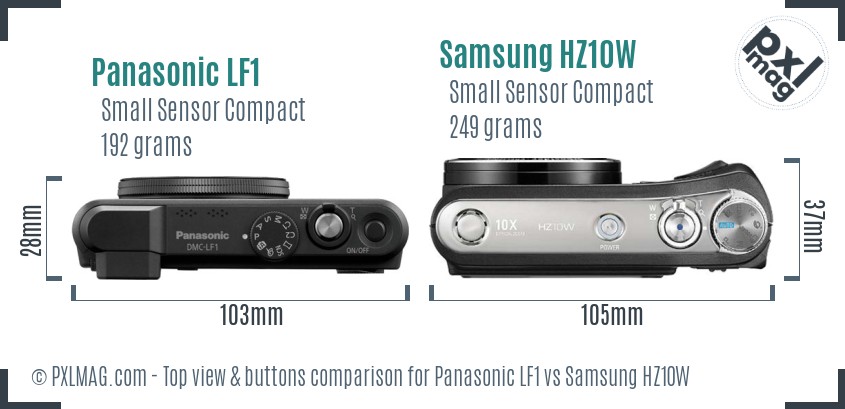 Panasonic LF1 vs Samsung HZ10W top view buttons comparison