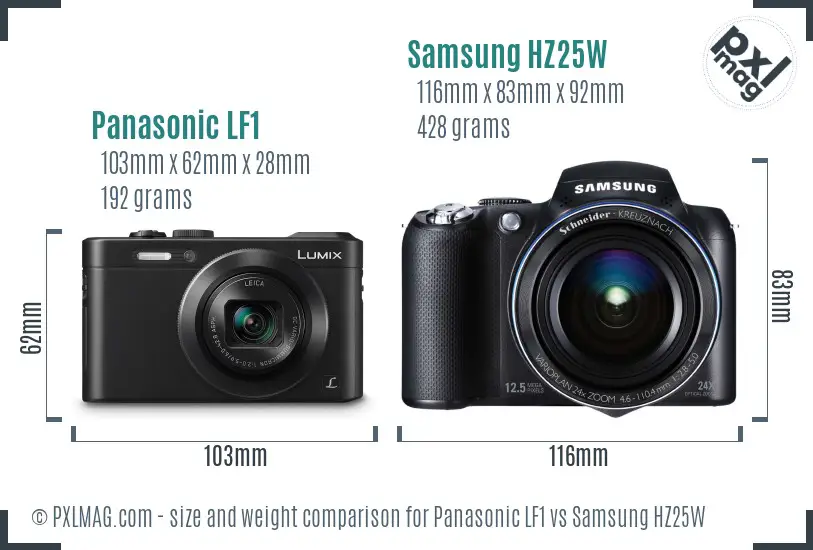 Panasonic LF1 vs Samsung HZ25W size comparison