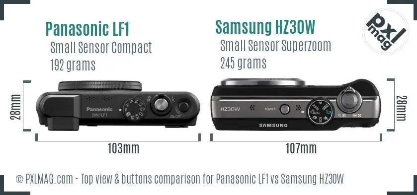 Panasonic LF1 vs Samsung HZ30W top view buttons comparison