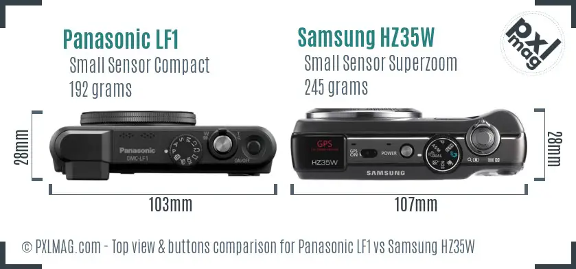 Panasonic LF1 vs Samsung HZ35W top view buttons comparison Panasonic LF1 vs Samsung HZ35W top view buttons comparison