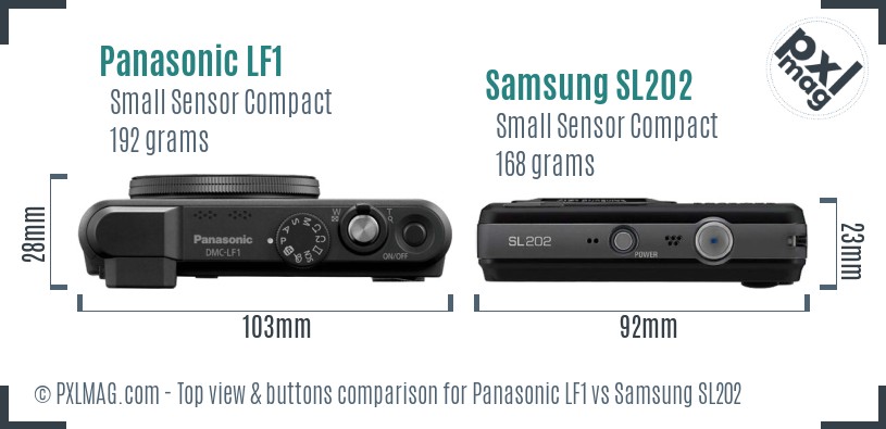 Panasonic LF1 vs Samsung SL202 top view buttons comparison