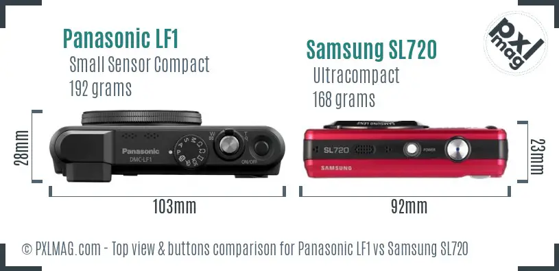 Panasonic LF1 vs Samsung SL720 top view buttons comparison